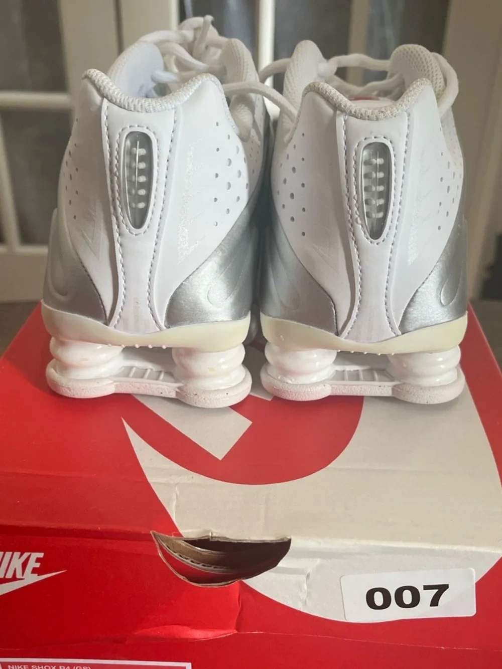 Nike Women’s White and Silver Athletic Shox Sneakers